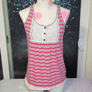 Y2k Vintage Juicy Couture Red & Grey Striped Tank Top Preppy SZ: S